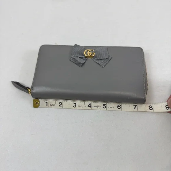 Gucci Guccissima Bow Zip-Around Wallet Gray Leather GG Logo - Picture 8 of 9